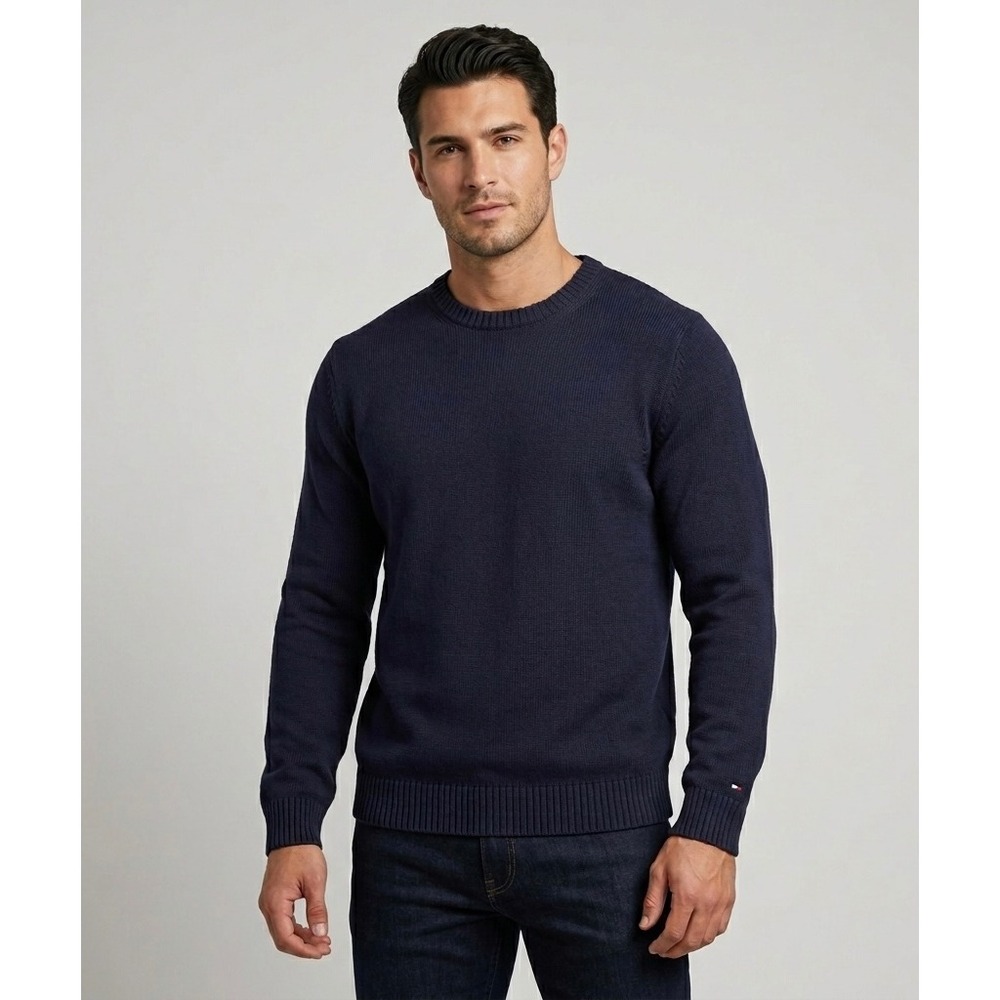 Tommy Hilfiger Men's XL Navy Blue Crewneck Sweater Long Sleeve Cotton Knit Logo